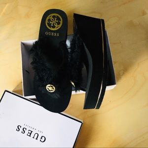 Never Worn ⭐️ Guess - Heeled Flip Flops with Fur